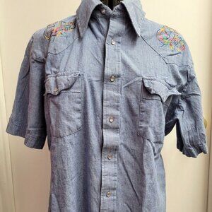 Adam Apple Embroidered Snap Shirt Size XL Horse Shoes Flowers Cowgirl Rodeo